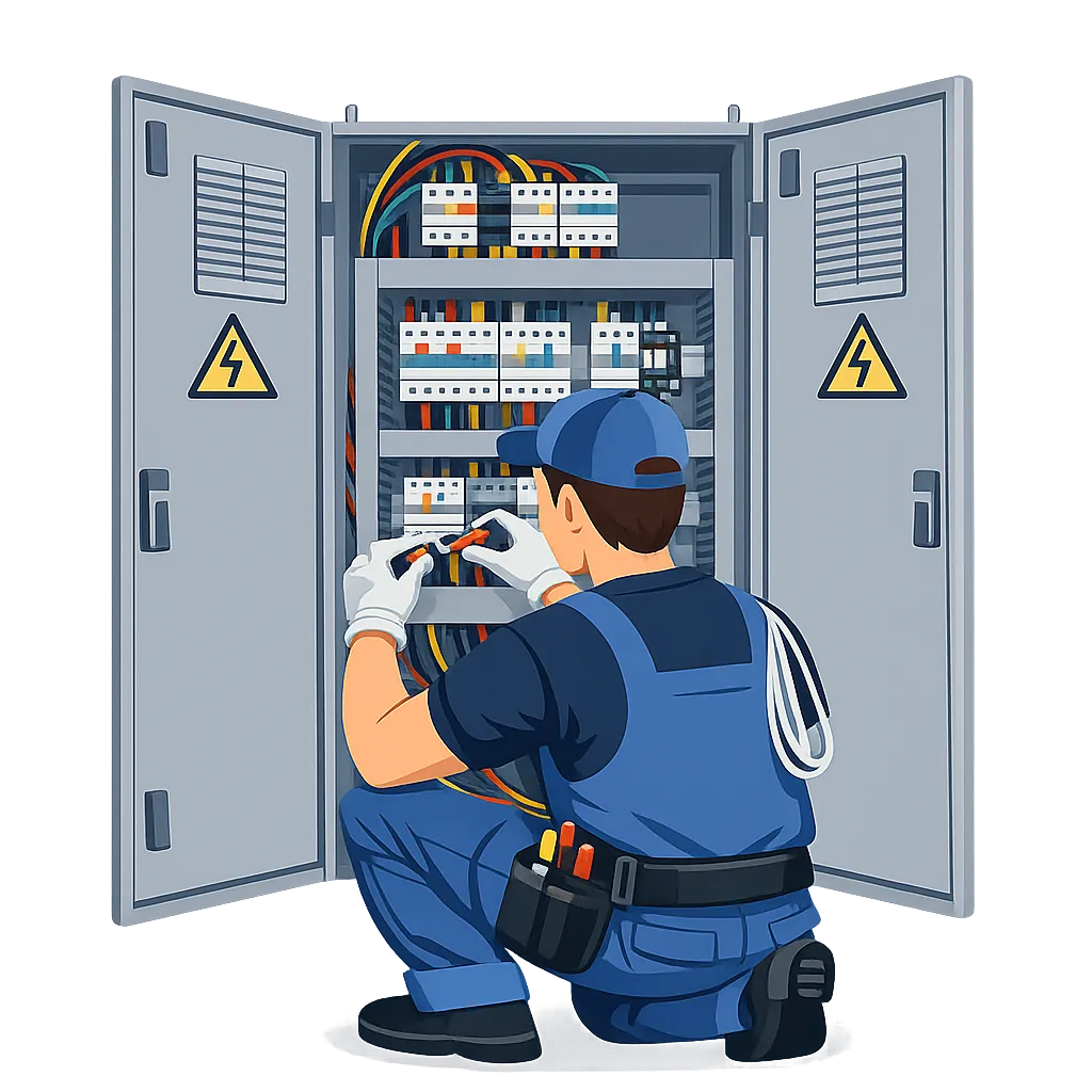 Profesionálny elektrikár pri práci